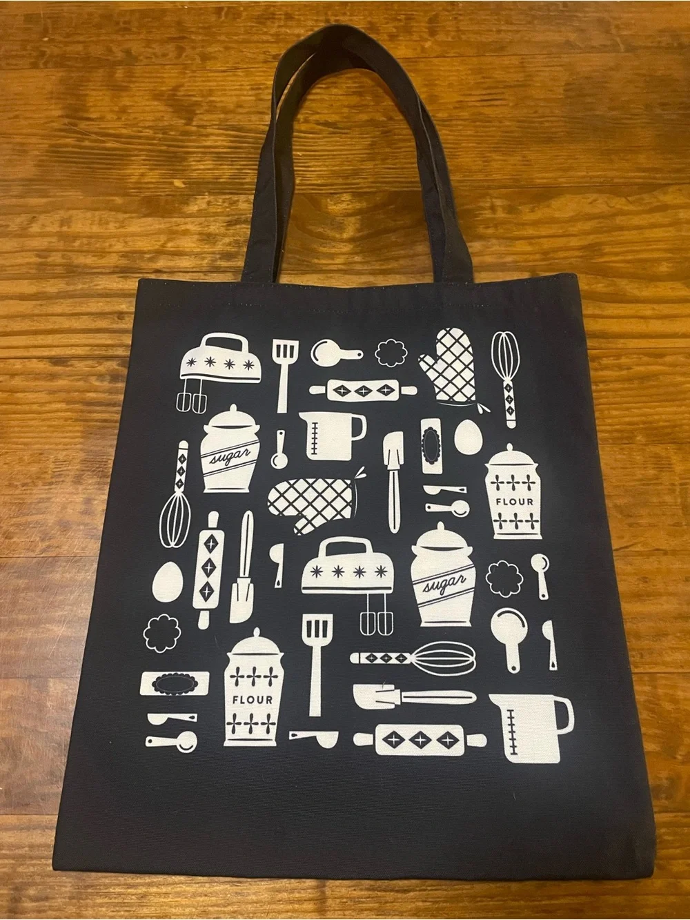 Black Kitchen Utensil Baking Theme Print Tote Bag - Home Kitchen groceries